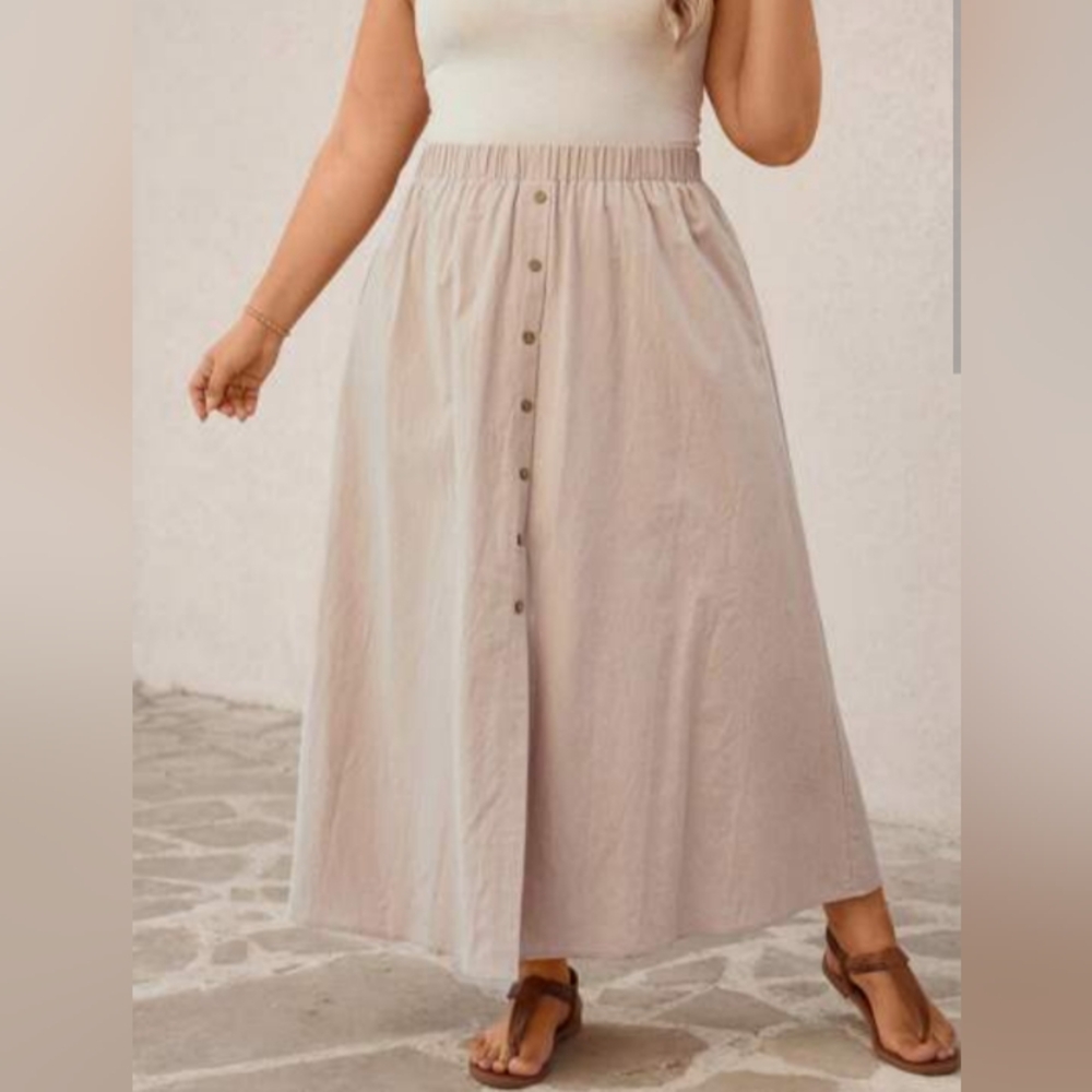 NWOT Soho Beige Cream Midi Skirt A-Line Smocked Casual Sz XL